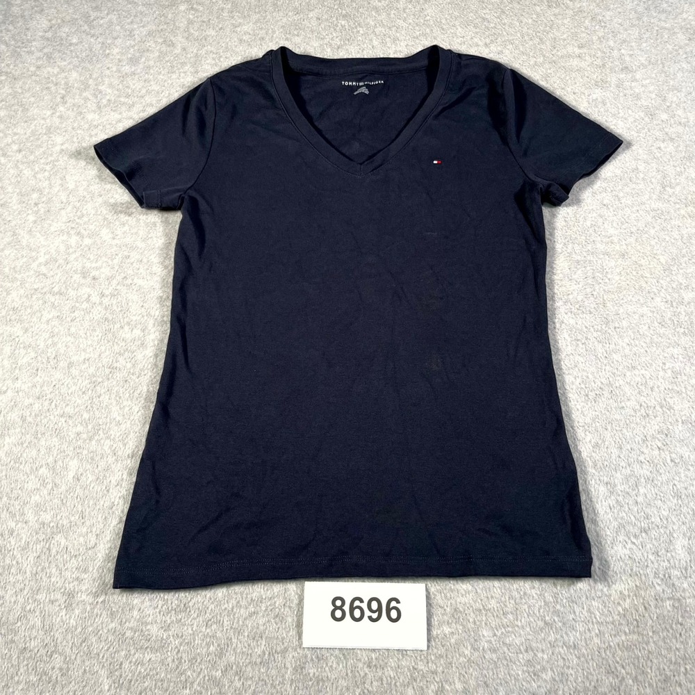 Tommy‎ Hilfiger T Shirt Womens Medium Navy Blue Short Sleeve V neck Outdoor